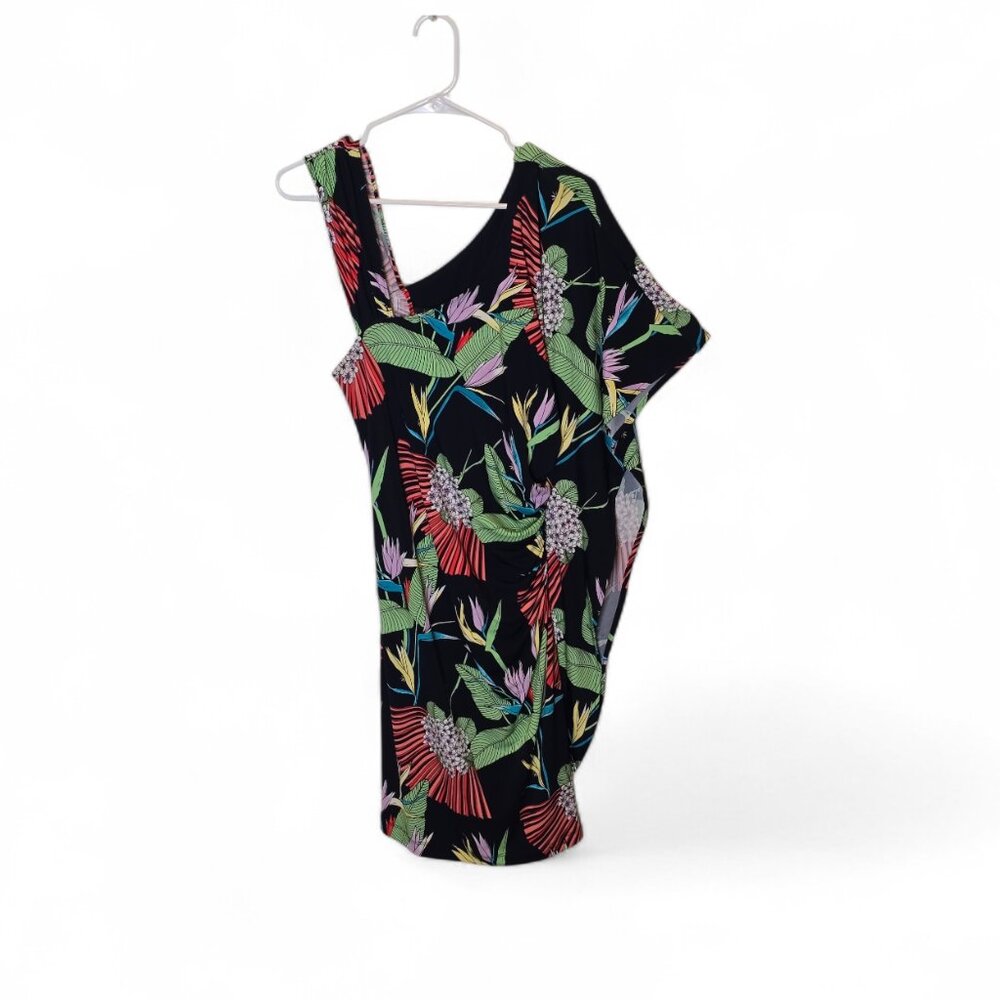 Trina Turk One Shoulder Tropical Dress 8 Floral Resort Cocktail Wedding Guest